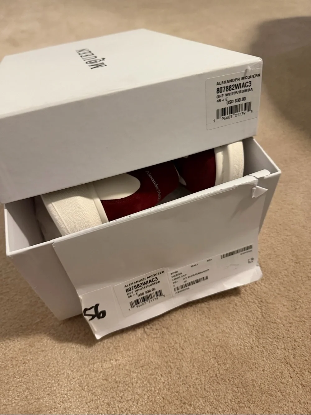 Alexander McQueen White Leather Sneakers with Burgundy Suede & Gray Details - Picture 7 of 7